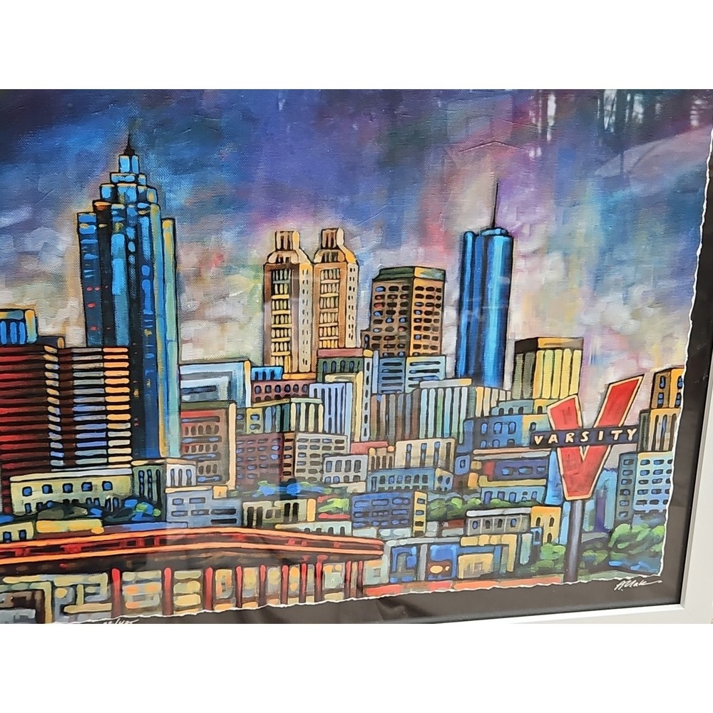 Atlanta Skyline Print The Varsity Drive-In 21x17 Outsider Art City Landscape - Picture 2 of 10